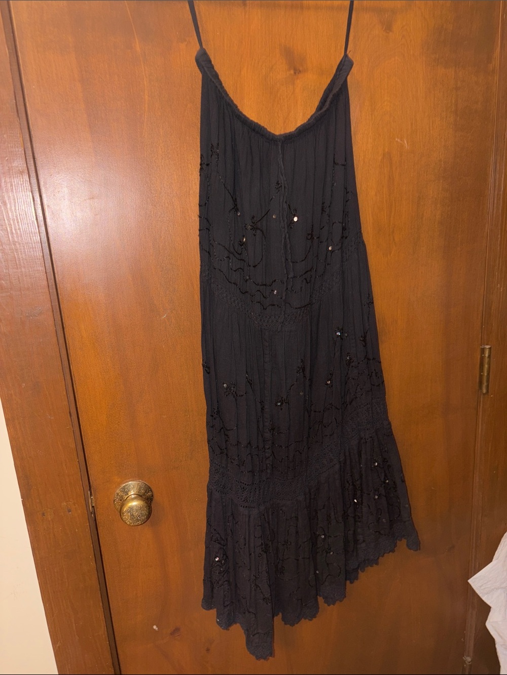 Black Embellished Maxi Skirt with Support Straps for hanging